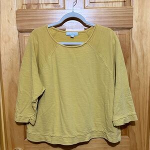 Pure Jill Women's Mustard Yellow Boxy, Sweatshirt with Raw Edges, Size Large.